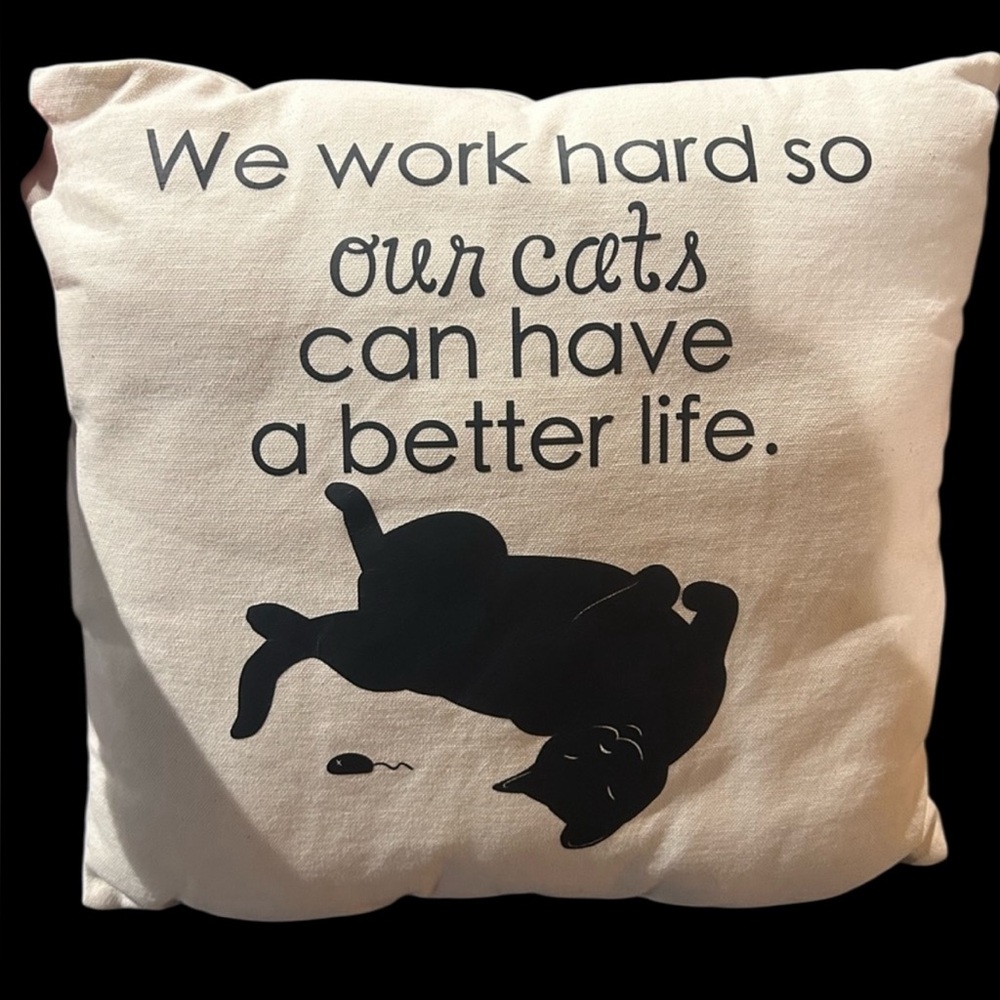 Cat-Themed Decorative Pillow - Black and Cream